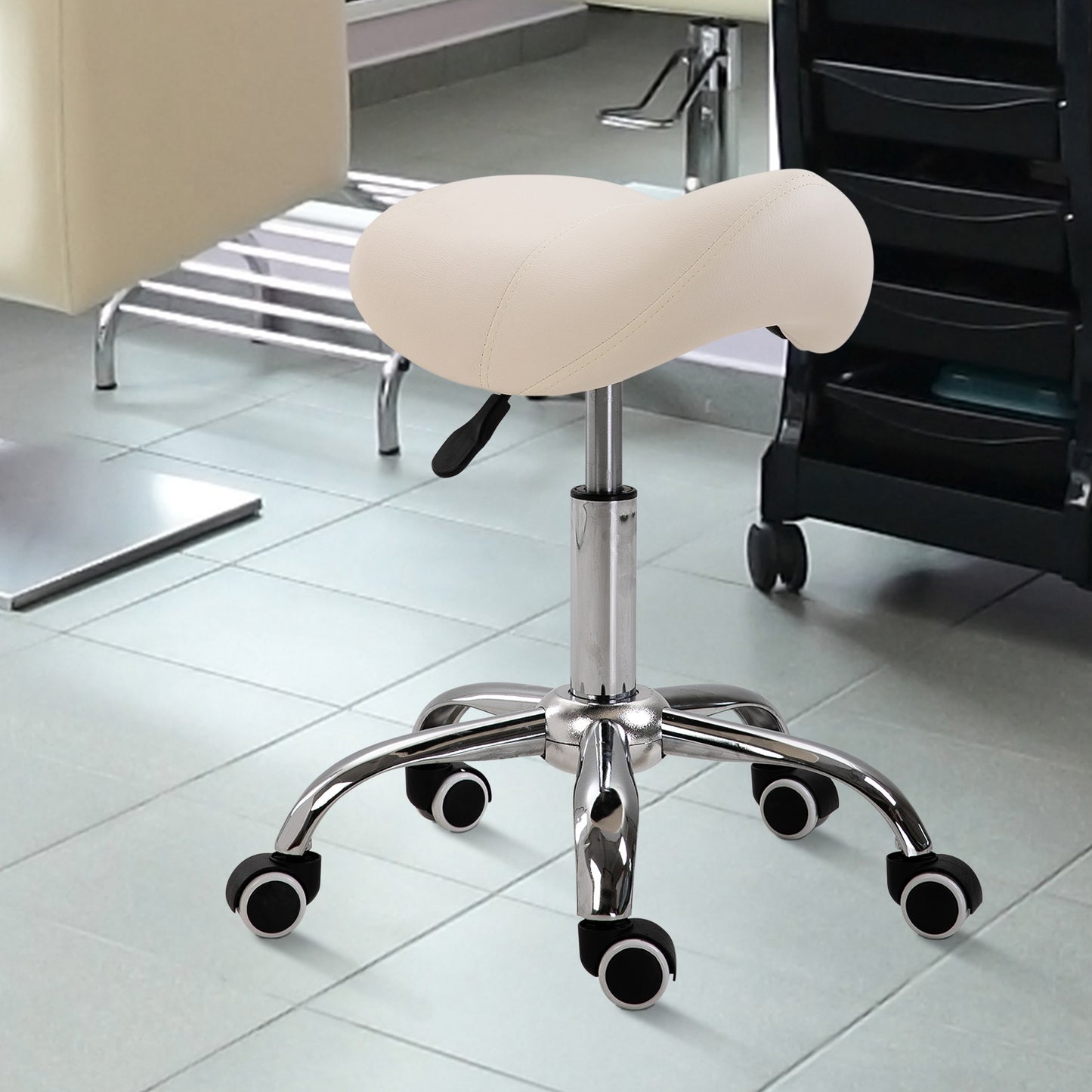 Homcom Saddle Seat Stool Rolling Stool Saddle Chair Massage Seat Tattoo Chair  Wheeled Leather Swivel Chairs For  Spa Beauty Cream | Aosom Canada