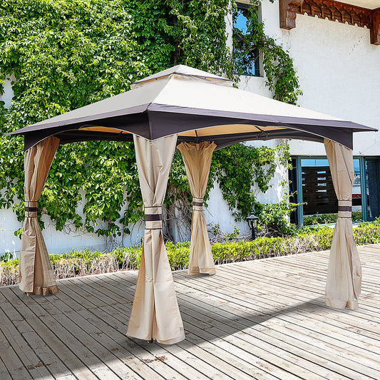 Outsunny 10' x 10' Soft Top Gazebo Canopy Tent w/ Double Roof, Eaves Design and Mesh Netting Sidewall Outdoor Patio Large Garden | Aosom Canada