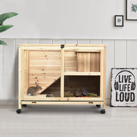 PawHut Solid Wood Rabbit Hutch Pet House Indoor Water-Resistant W/ Ramp Small Pet Animals | Aosom Canada