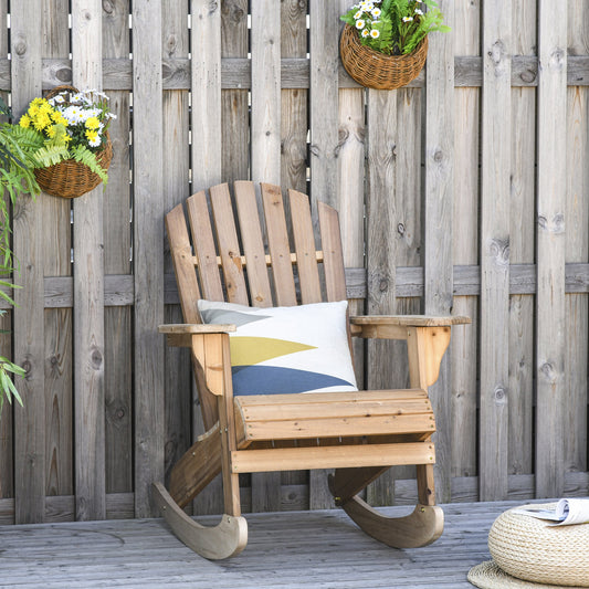 Outsunny Adirondack Rocking Chair with Slatted Design and Oversize Back, Lounger for Porch, Poolside, Garden,Teak | Aosom Canada