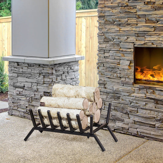 Firewood Log Rack Log Racks & Carriers Black 23.5"L x 17"W x 9.75"H Steel Outsunny | Aosom Canada