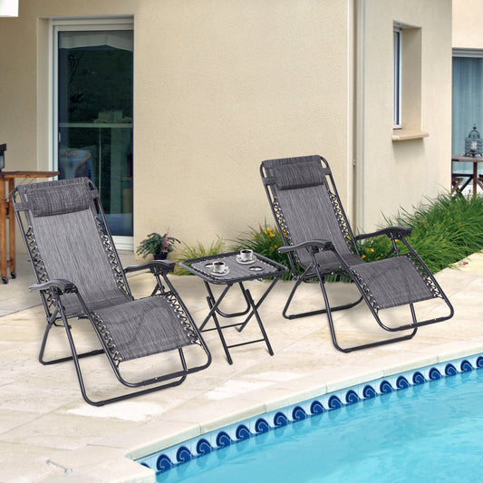 Outsunny 3 Piece Zero Gravity Chair Patio Chaise Lounge Chairs Table Set for Outdoor Yard Pool w/ Cup Holders | Aosom Canada