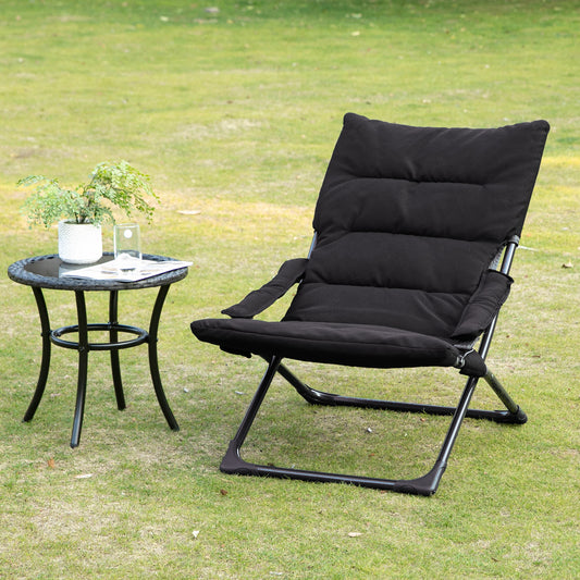 Outsunny Folding Mesh Fabric Lounge Chair w/ Thick Padded Cushion and Armrest, Camping Beach Chair for Poolside, Deck, Black | Aosom Canada