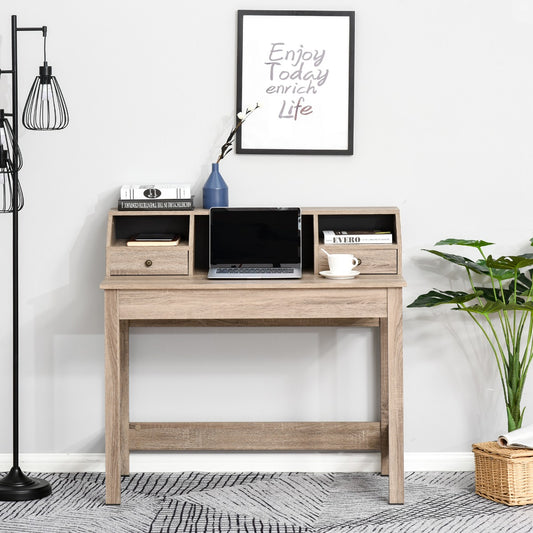 HOMCOM Rectangle Computer Desk with Display Shelves  Drawers Home Office Table Workstation  Natural Wood Grain | Aosom Canada