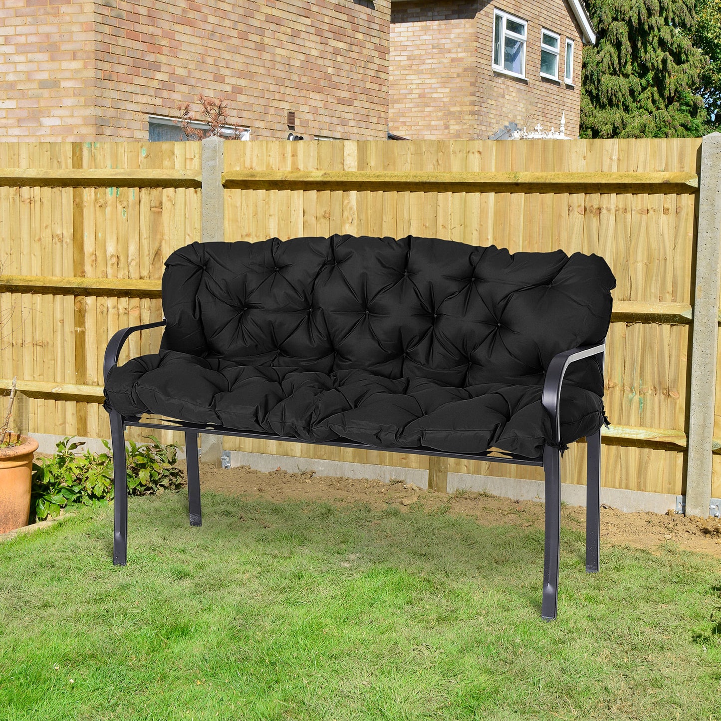 Outsunny 3 Seater Outdoor Seat Pads Bench Swing Chair Replacement Cushions Backrest for Patio Garden, Black | Aosom Canada