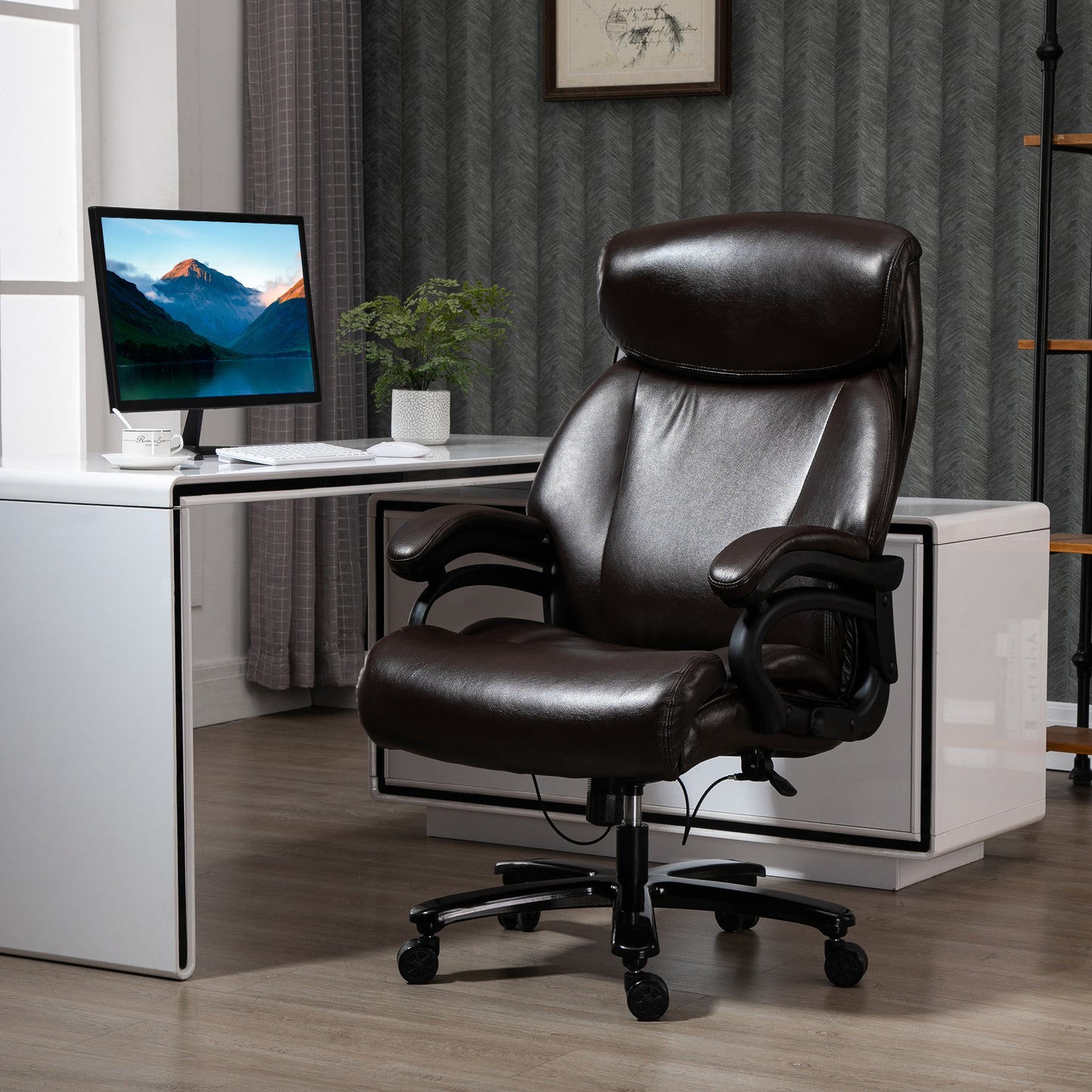 Vinsetto Big and Tall Executive Office Chair 400lbs High Back PU Leather Chair with Adjustable Height, Swivel Wheels, Brown | Aosom Canada