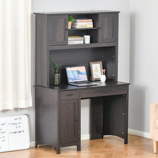 HOMCOM Computer Desk with Cable Grommet Home Office Workstation with Storage Shelves Drawers Cabinets, Coffee | Aosom Canada