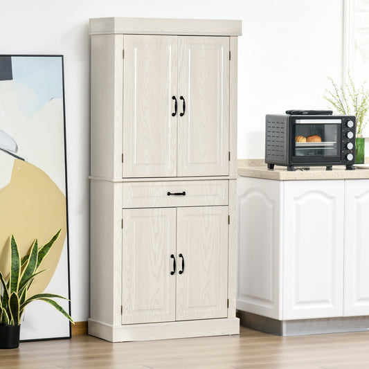 HOMCOM 71" Freestanding Kitchen Pantry with 4 Doors, and 2 Large Cabinets, Tall Storage Cabinet with Wide Drawer, White Wood Grain | Aosom Canada