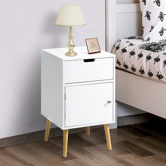 HOMCOM Modern Nightstand Bedside Table, Living Room End Table, Side Table with Drawer and Cupboard with Door, White | Aosom Canada