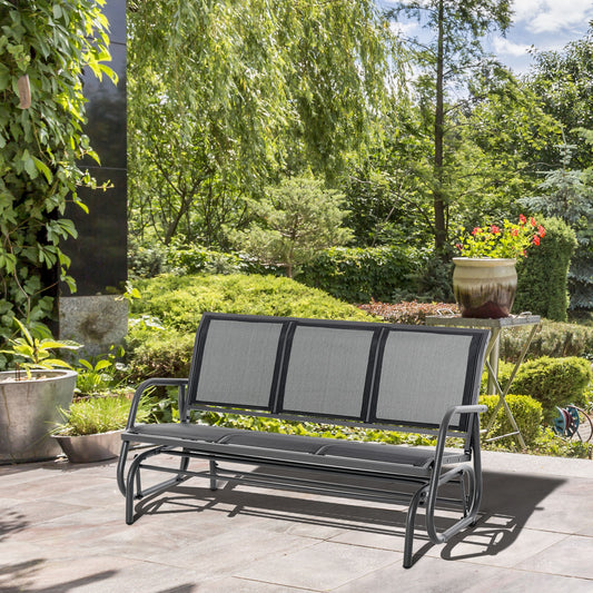 Outsunny Patio 3-Seat Glider Rocking Chair RockerOutdoor Garden Rocking Bench Steel Frame Sling Fabric Seat Black | Aosom Canada