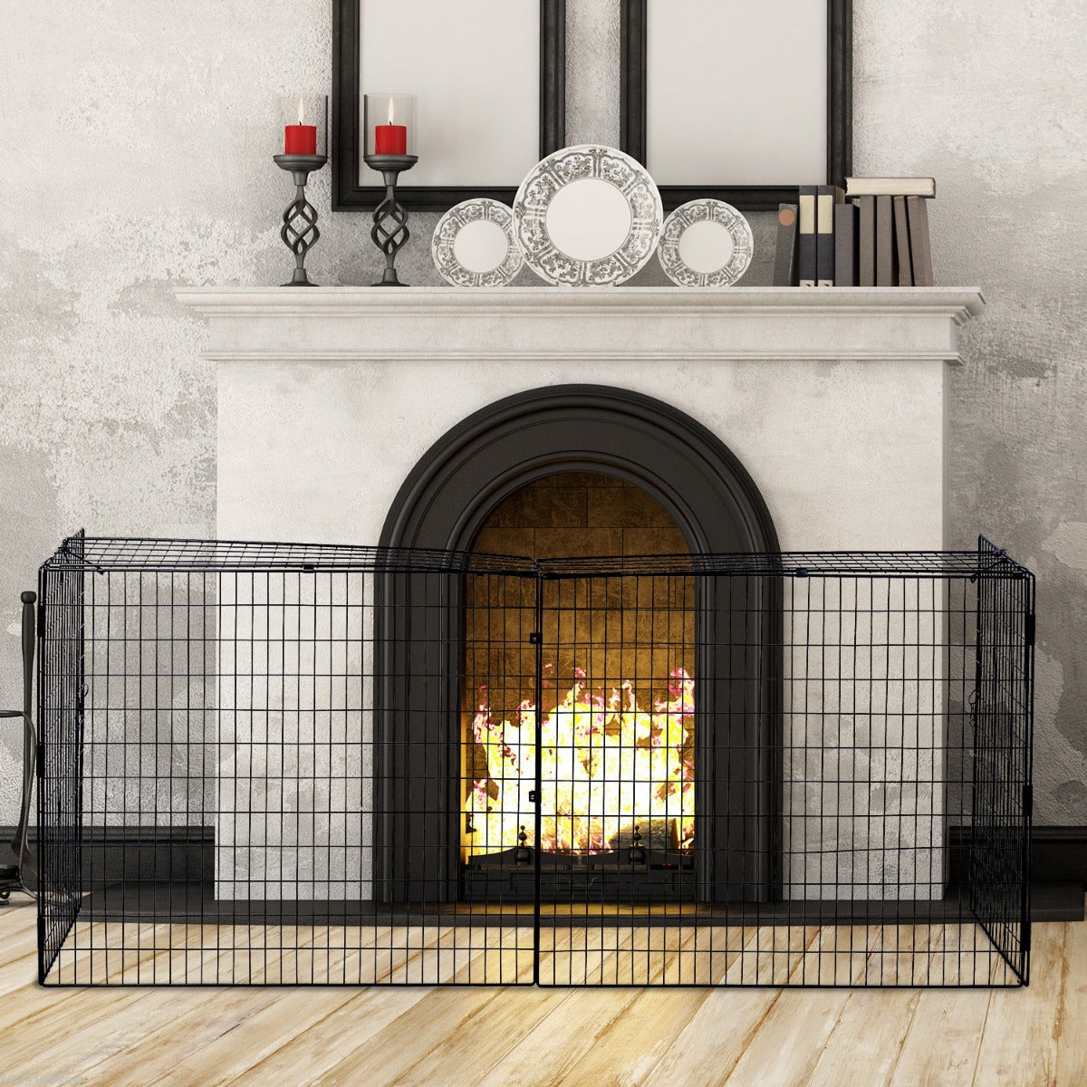 HOMCOM Extendable Fire Guard Fireplace Screen Fence Child Pet Safe, Foldable Premium Steel Construction Living Room Home Decor, Black | Aosom Canada
