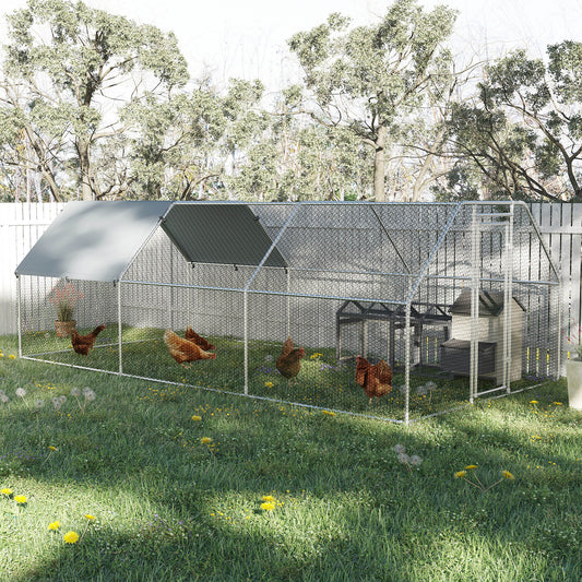 PawHut 224.5" Chicken Coop Galvanized Hen House Large Rabbit Hutch Poultry Cage With UV-Protection Water-Resist Cover | Aosom Canada