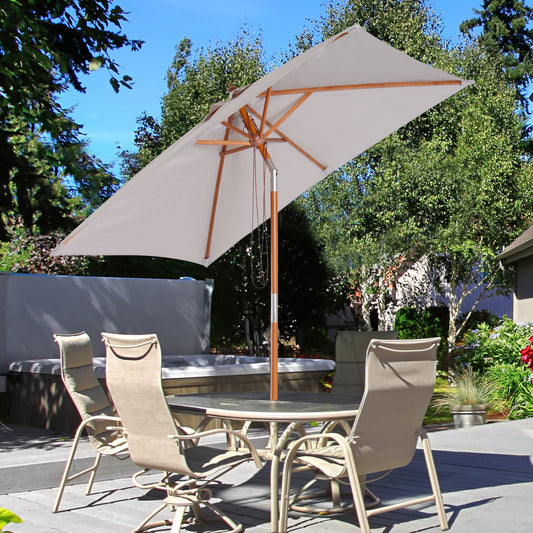 Outsunny 8ft Wooden Patio Umbrella Market Parasol Tilt Mechanism 6 Ribs Garden Grey | Aosom Canada