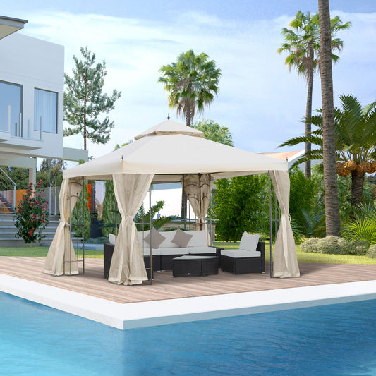 Outsunny 10x10ft Garden Gazebo Double Top Outdoor Canopy Patio Event Party Tent Backyard Sun Shade with Mesh Curtain, Cream White | Aosom Canada