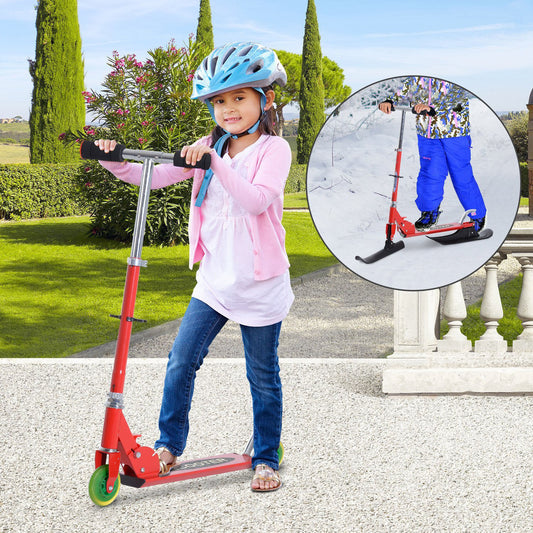 Kids Snow Scooter - 2 in 1 - Adjustable/Collapsible - Ages 7+ - Red | Aosom Canada