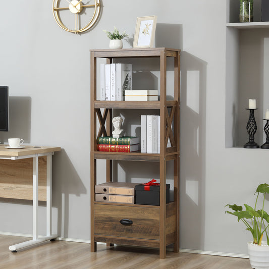 HOMCOM 3-Tier Multipurpose Storage Shelf Bookcase Display Rack Home Organizer with Drawer for Living Room, Sturdy | Aosom Canada