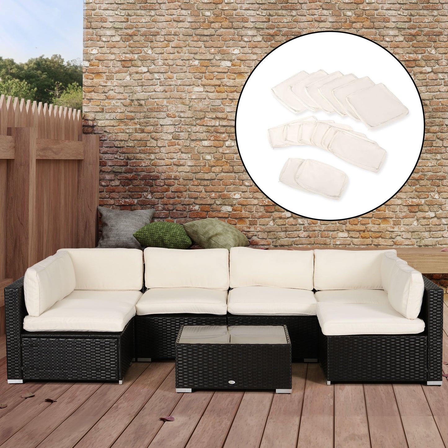 Outsunny Outdoor 14pc Patio Rattan Sofa Set Cushion Polyester Cover Replacement Set - No Cushion Included White | Aosom Canada