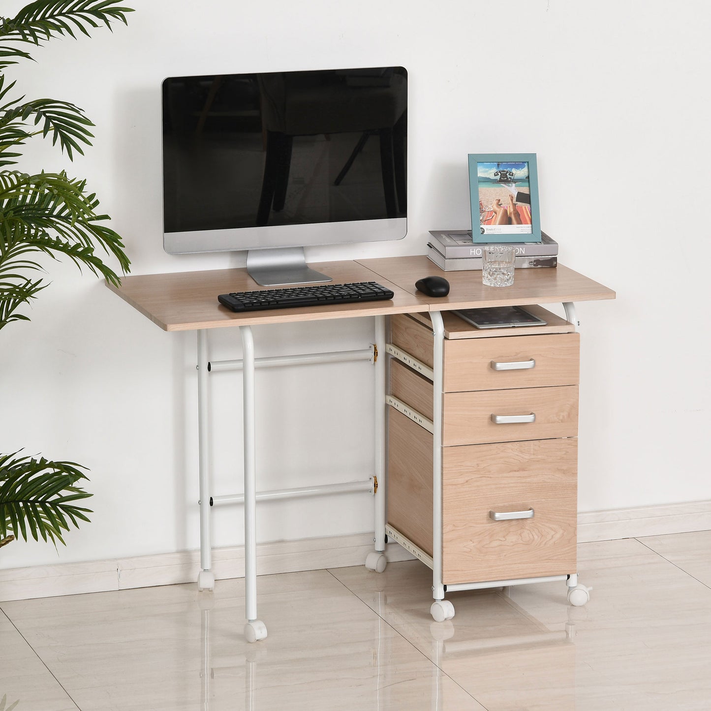HOMCOM Foldable Computer Desk Executive Study Table Student Table w/ 3 Drawers & Wheels Spacious Workstation Home Office | Aosom Canada