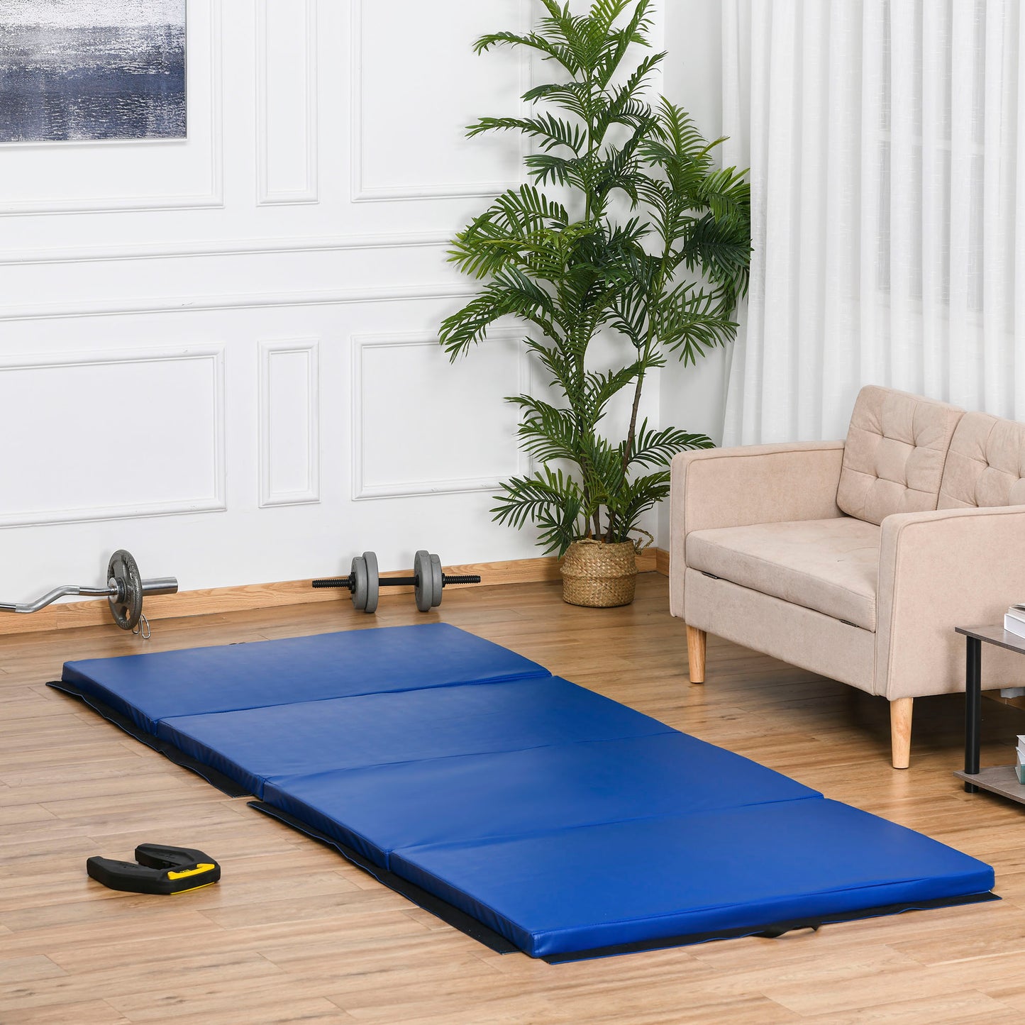 Soozier 4'x10'x2” PU Leather Gymnastics Mat Tapis De Gym Tumbling Gym Mat Arts Folding Yoga Exercise Pad 4 Panel Blue | Aosom Canada