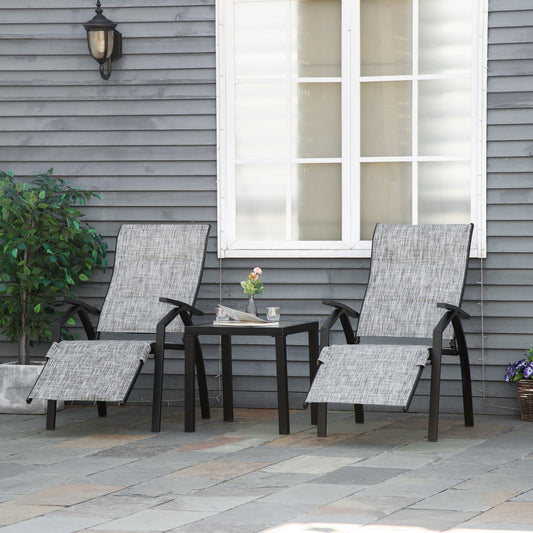 Outsunny Lounger Chair Set of 3 with Adjustable Backrest and Footrest, Patio Chaise Lounge with Side Table, Grey | Aosom Canada