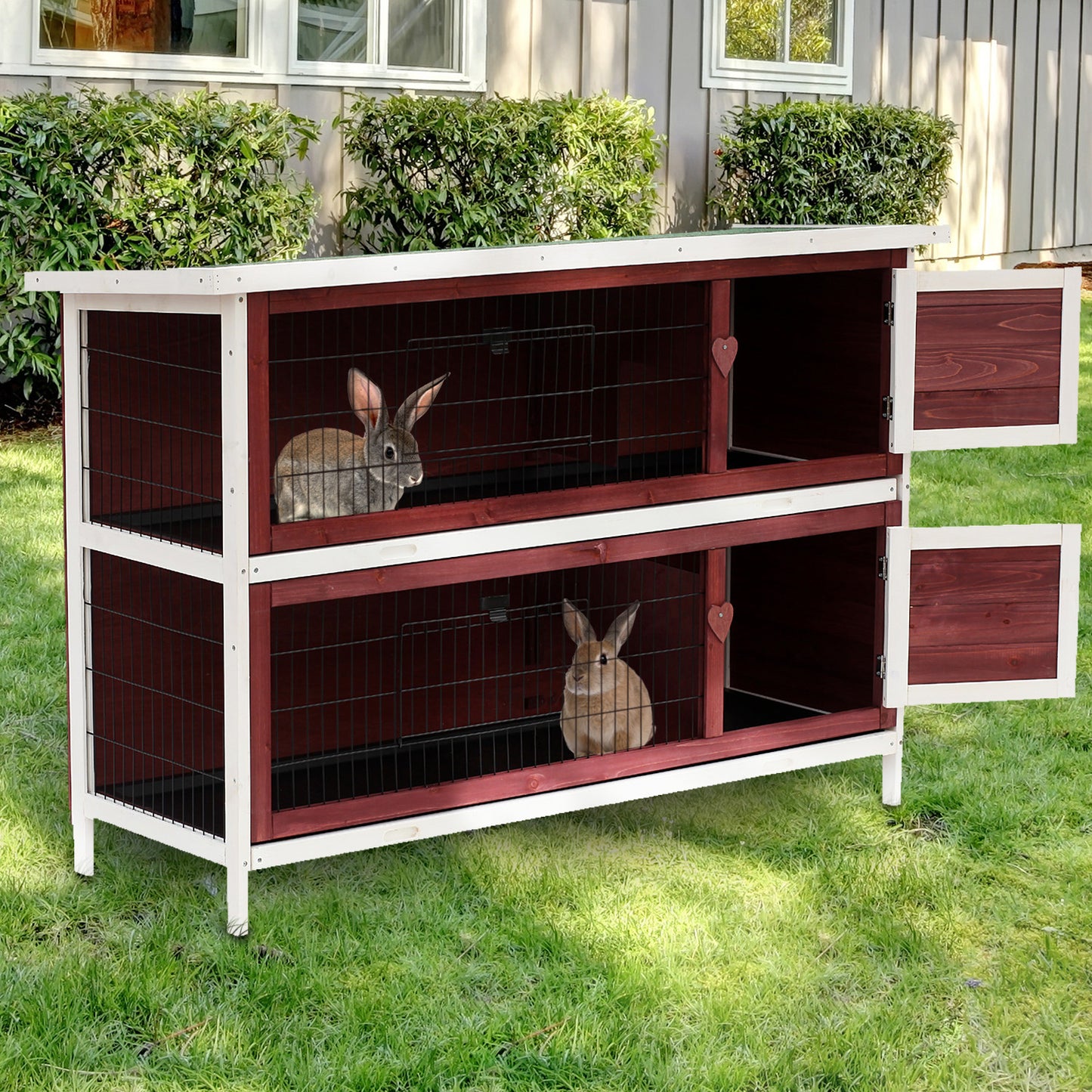 PawHut 54" 2 Story Wooden Rabbit Hutch Rabbit House Small Animal | Aosom Canada