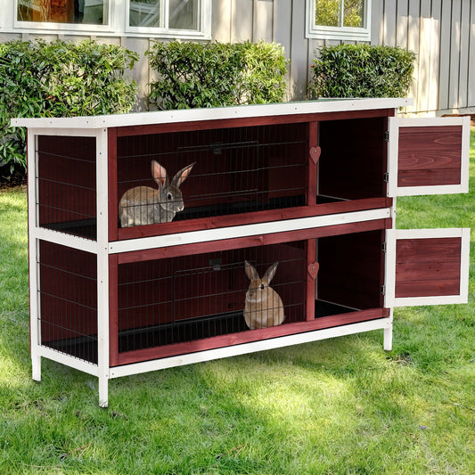 PawHut 54" 2 Story Wooden Rabbit Hutch Rabbit House Small Animal | Aosom Canada