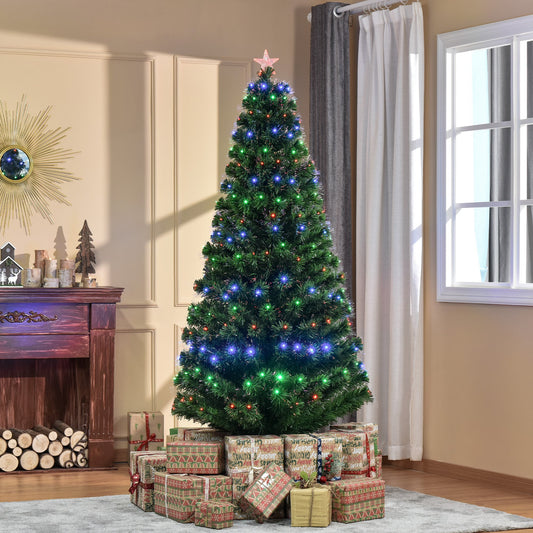 HOMCOM 7FT Pre-lit LED Optical Fiber Christmas Tree Artificial Holiday Décor w/ Stand Green | Aosom Canada
