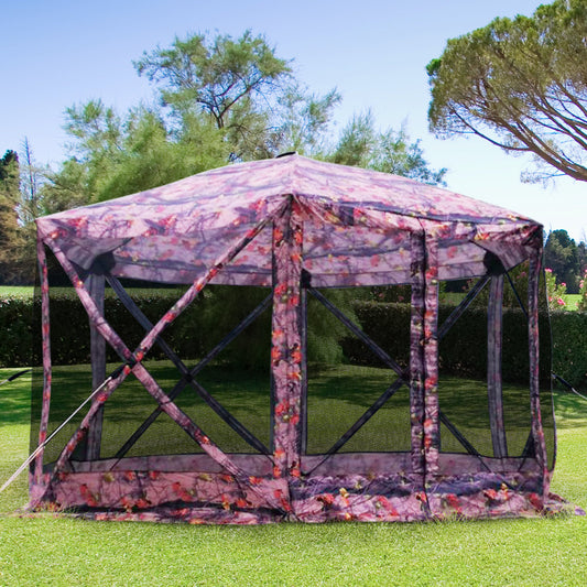 Outsunny 12' x 12' Hexagon Automatic Pop Up Screen Tents Camping Shelter Picnic Canopy Outdoor Sun Shade, Colored | Aosom Canada