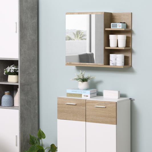 kleankin 23.5 Inch Bathroom Wall Mounted Cabinet, Medicine Mirror Cabinet, Hanging Storage Organizer with 5 Shelves, Natural | Aosom Canada