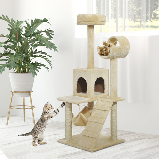 PawHut Luxury 52Inch Cat Scratching Tree Condo Pet Bed Furniture Kitten Scratch Activity Center HAMMOCK Beige | Aosom Canada