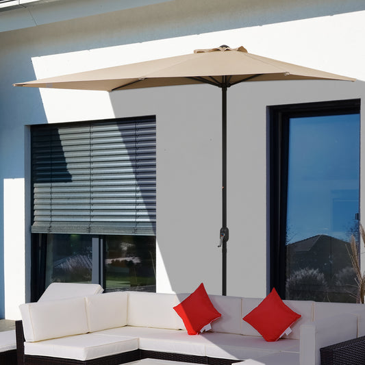 Outsunny 8ft Half Round Umbrella Outdoor Balcony Parasol Patio Garden Outdoor Window Sun Shade w/ 5 Ribs Beige | Aosom Canada