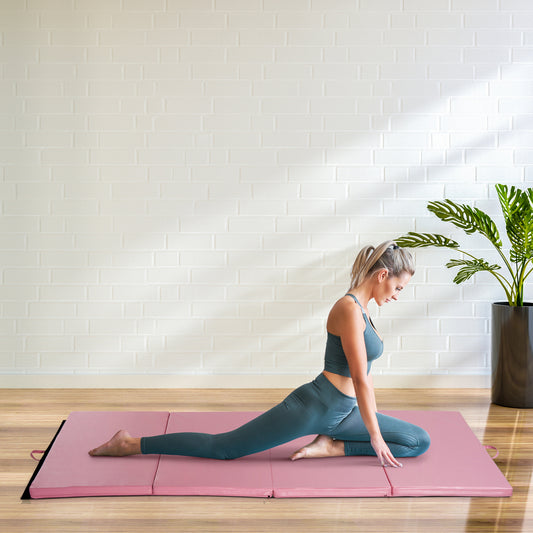 Soozier 4'x8'x2” PU Leather Gymnastics Mat Tapis De Gym Tumbling Arts Folding Yoga Exercise Pad 4 Panel Pink | Aosom Canada