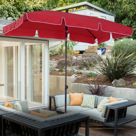 Outsunny 7x4ft Rectangle Patio Umbrella Aluminum Tilt Adjustable Garden Parasol UV Protection Sun Shade Outdoor Canopy Red | Aosom Canada