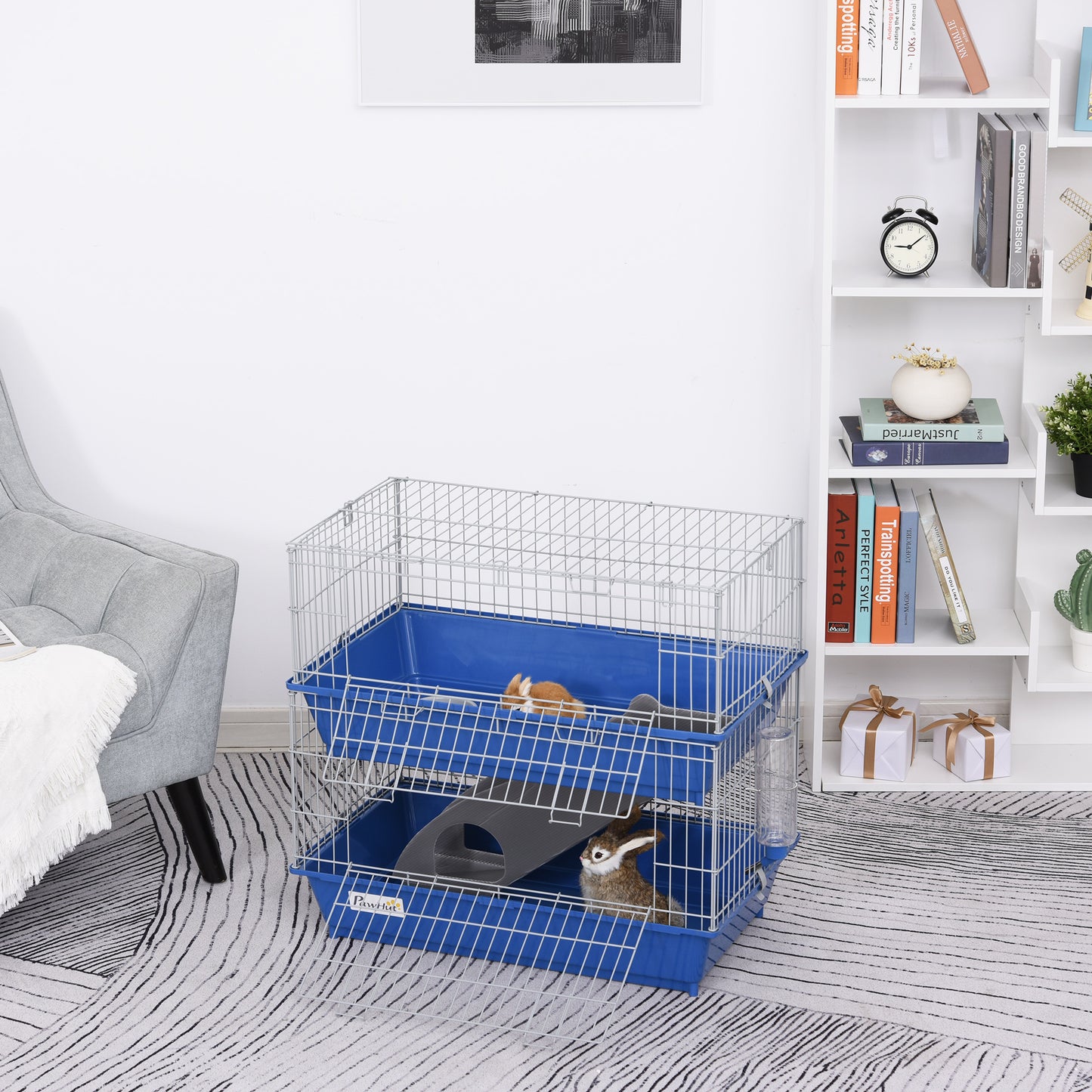 PawHut 2-Tier Small Animal Cage Pet Mink Chinchilla Guinea Pig Cages Ferret Cage Rabbit Hutch Play House Ramp Food Dish Water Bottle | Aosom Canada