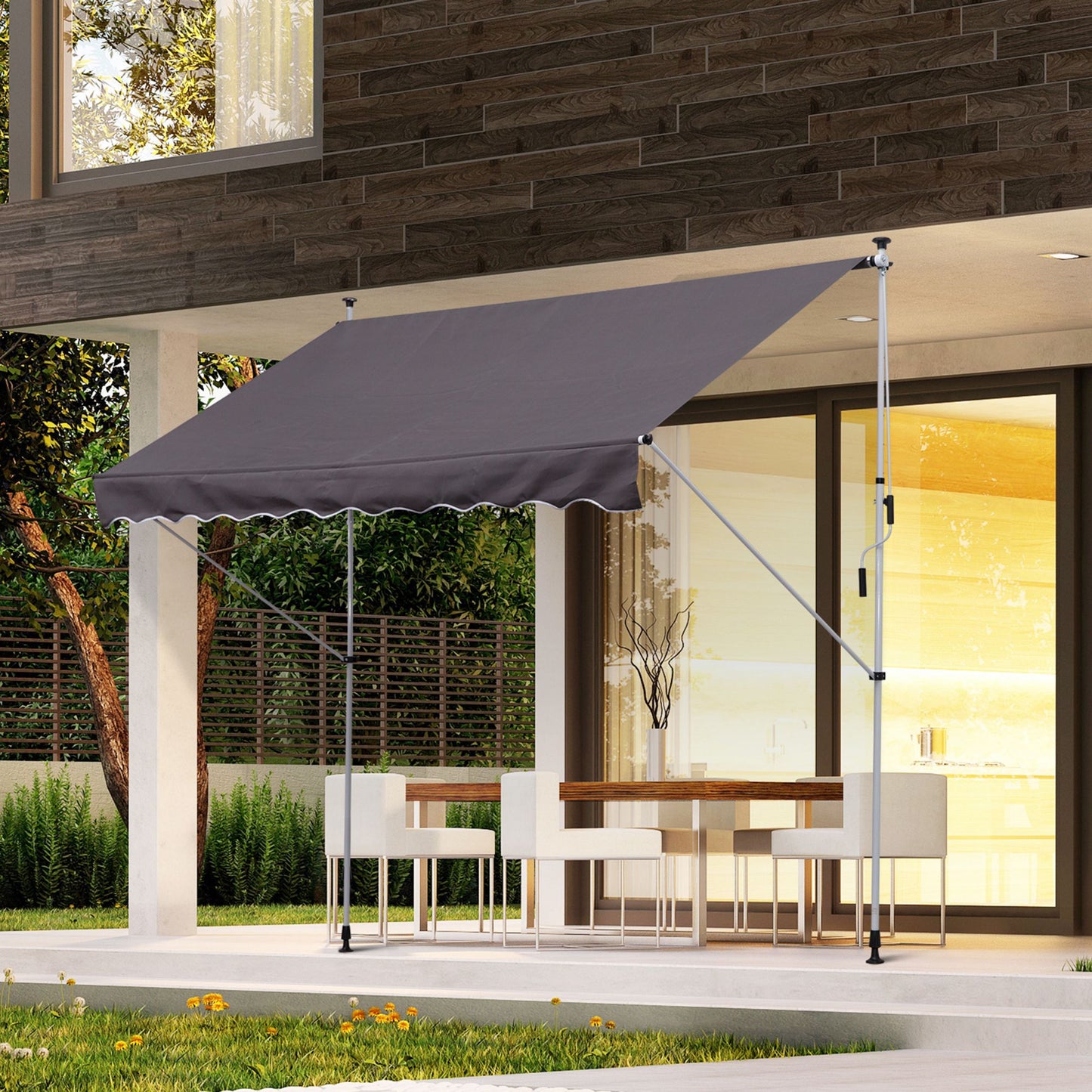 Outsunny 10x5ft Manual Retractable Patio Awning Window Door Sun Shade Deck Canopy Shelter Water Resistant UV Protector Grey | Aosom Canada