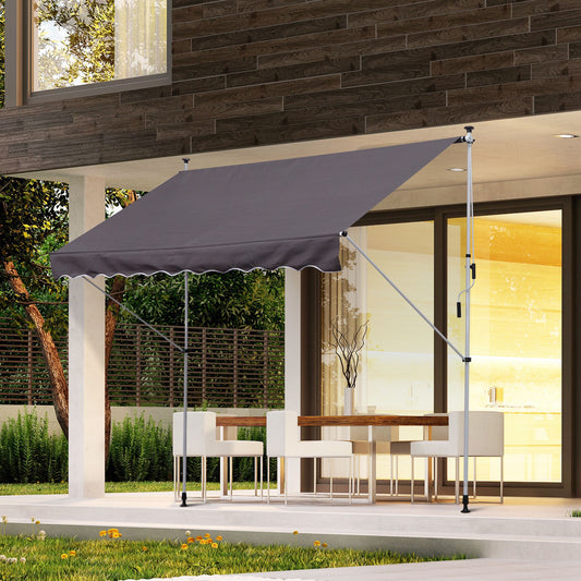 Outsunny 10x5ft Manual Retractable Patio Awning Window Door Sun Shade Deck Canopy Shelter Water Resistant UV Protector Grey | Aosom Canada
