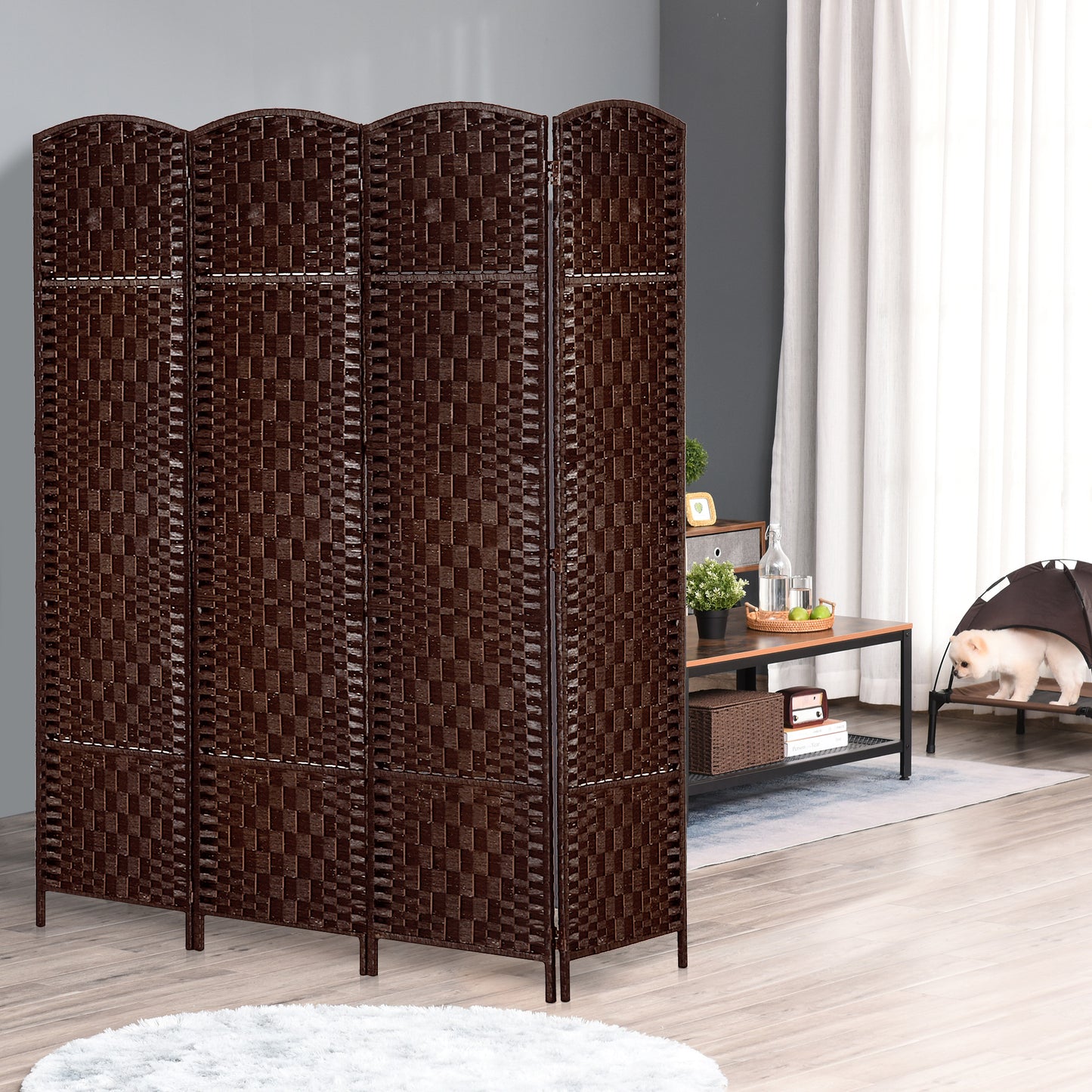 HOMCOM 6' Tall Wicker Weave 4 Panel Room Divider Privacy Screen - Chestnut Brown | Aosom Canada