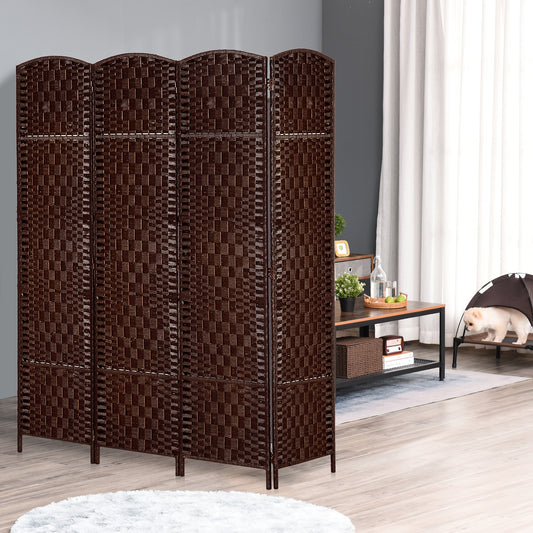HOMCOM 6' Tall Wicker Weave 4 Panel Room Divider Privacy Screen - Chestnut Brown | Aosom Canada
