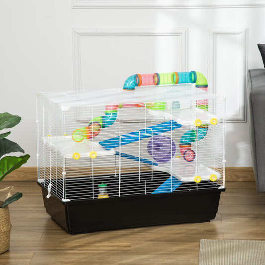 PawHut 31" Large Hamster Cage, Small Animal House, Multi-storey Gerbil Haven, Tunnel Tube System, with Water Bottle, Black | Aosom Canada