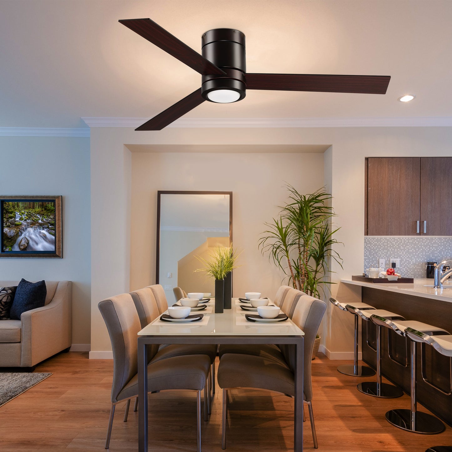 HOMCOM Mount Ceiling Fan with Light, Modern Indoor LED Lighting Fan with Remote Controller, for Bedroom, Living Room, Brown | Aosom Canada