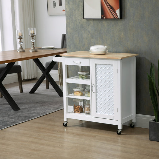 HOMCOM Kitchen Cart on Wheels with Embossed Door Panel, Utility Kitchen Island with Storage Drawer, White | Aosom Canada