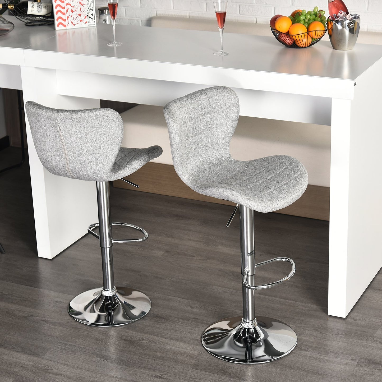 HOMCOM 2 Pieces Bar Stools Adjustable Height Counter Chair w// Footrest for Home Pub Grey | Aosom Canada