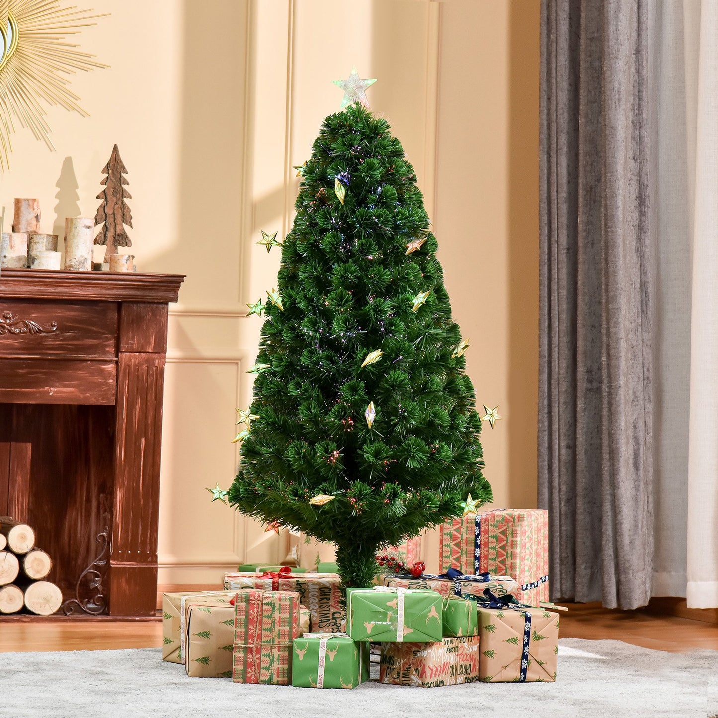 HOMCOM 5 Feet Prelit Artificial Christmas Tree with Fiber Optic LED Light, Holiday Home Xmas Decoration, Green | Aosom Canada