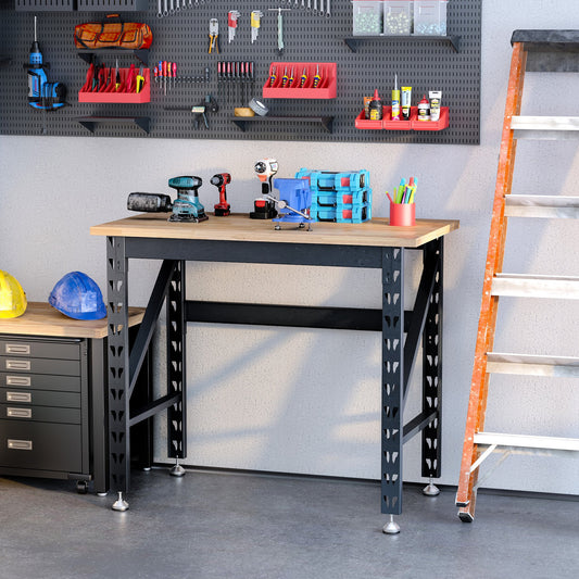 HOMCOM 45" Workbench, Solid Wood Tabletop Workstation, Work Table with Four Adjustable Foot Pads, Weight Capacity 1100 Lbs | Aosom Canada