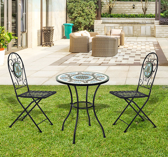 Outsunny 3pc Bistro Mosaic Set Dining Outdoor 2 Seater Folding Chairs Patio Furniture | Aosom Canada