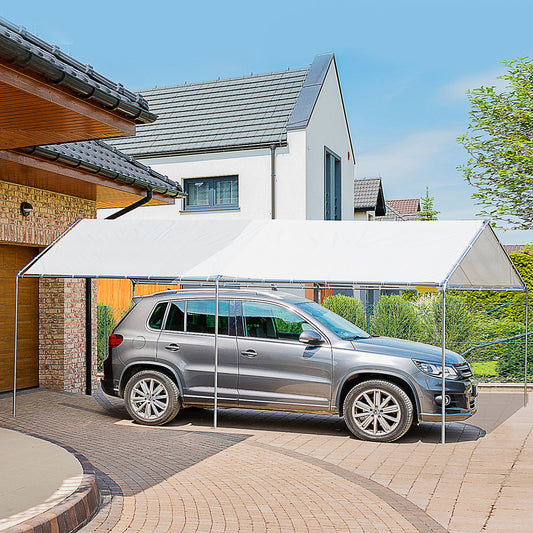 Outsunny 10'x20' Carport Heavy Duty Galvanized Car Canopy with Included Anchor Kit, 3 Reinforced Steel Cables, White | Aosom Canada