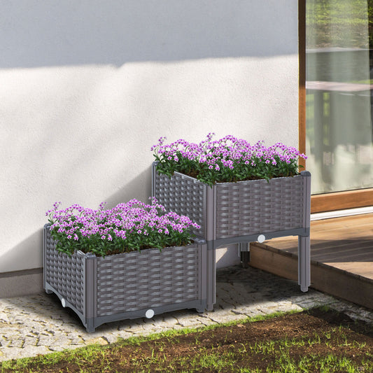 Outsunny 2-piece Raised Garden Bed PP Raised Flower Bed Vegetable Herb Grow Box Stand | Aosom Canada