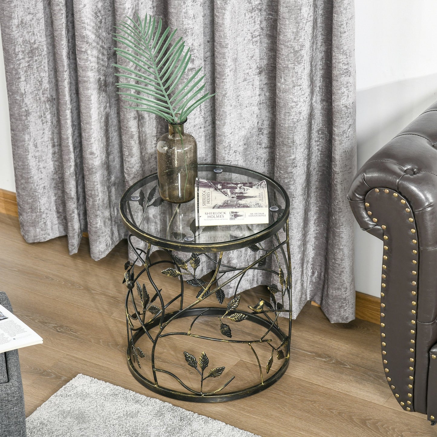 HOMCOM Tempered Glass Coffee Table Accent Side End Table with Vintage Style, Steel Frame for Living Room, Bedroom, Study, Bronze | Aosom Canada