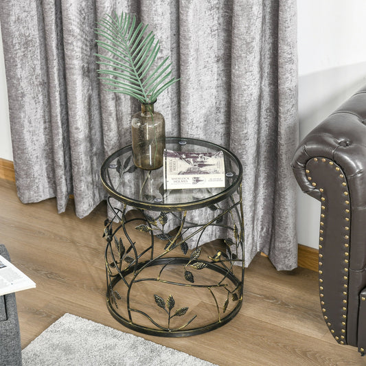 HOMCOM Tempered Glass Coffee Table Accent Side End Table with Vintage Style, Steel Frame for Living Room, Bedroom, Study, Bronze | Aosom Canada