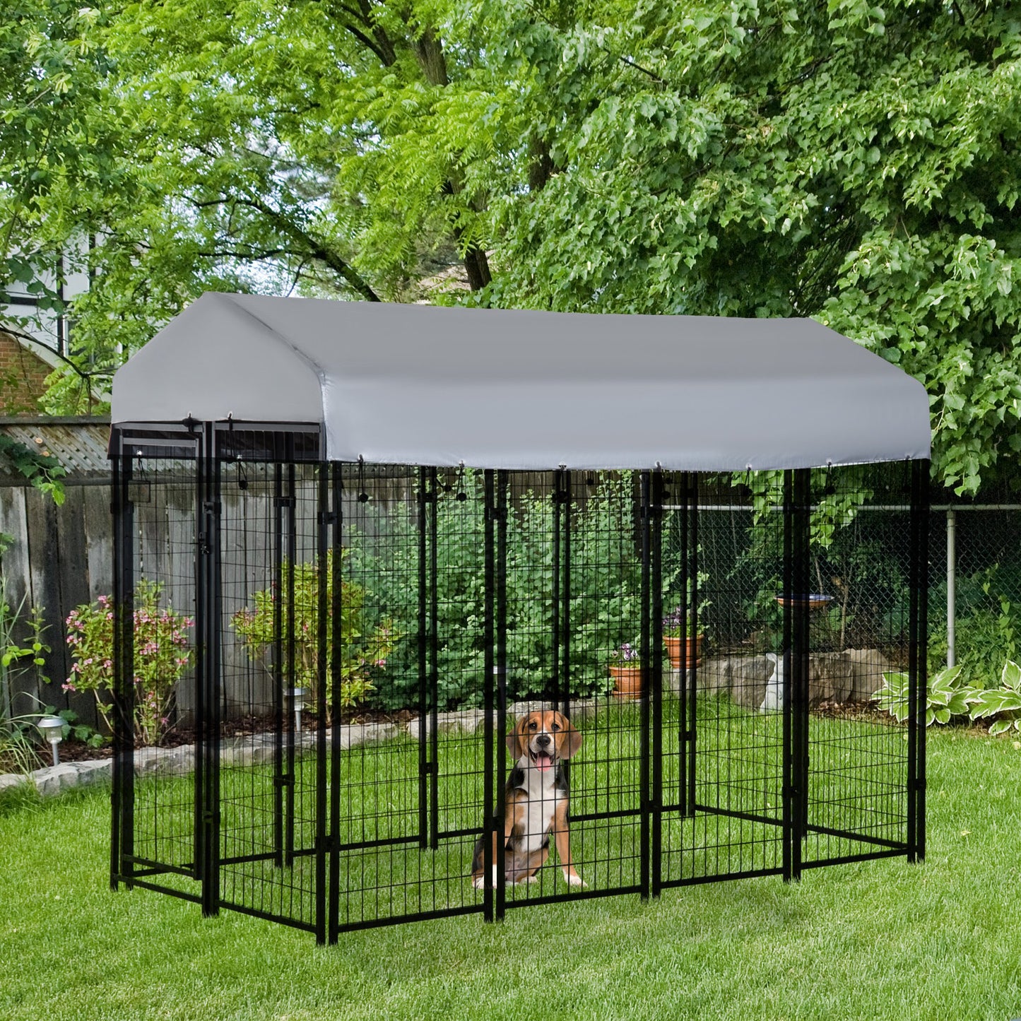 Pawhut 8' x 4' x 6' Large Outdoor Dog Kennel Steel Fence with UV-Resistant Oxford Cloth Roof & Secure Lock | Aosom Canada